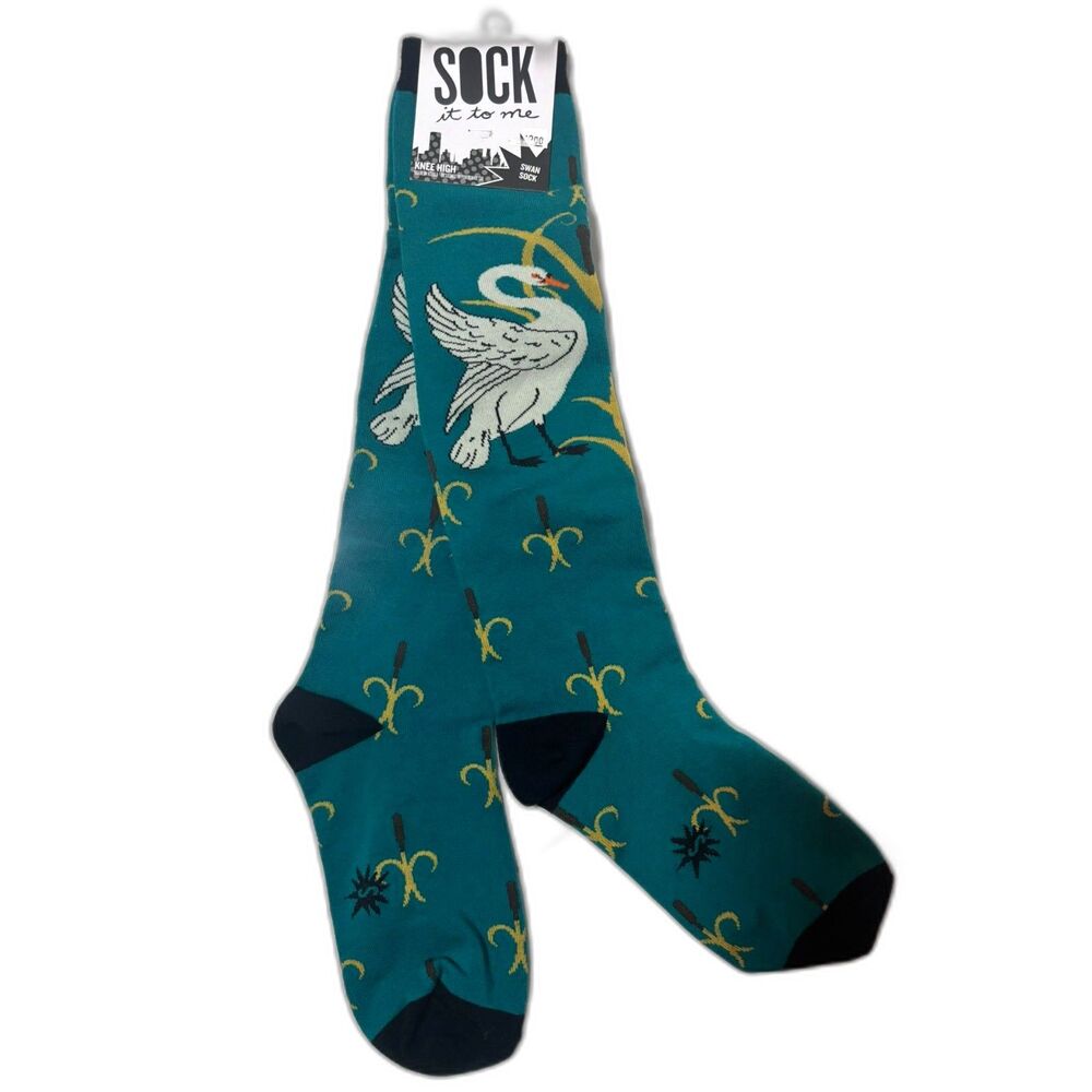 Sock It To Me Swan Knee High Socks Teal Bird Art Nouveau NWT Style F0263